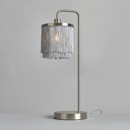 Polly 1 Light Grey Fringed Table Lamp - Satin Nickel - thumbnail 2