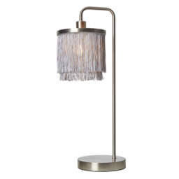Polly 1 Light Grey Fringed Table Lamp - Satin Nickel - thumbnail 1
