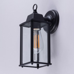 2 Pack of Colone Outdoor Lantern Bevelled Glass Wall Lights - Black - thumbnail 3
