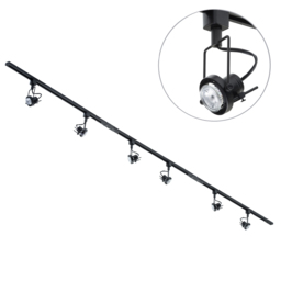 3m Straight Track Light Kit with 6 Greenwich Heads and LED Bulbs - Black