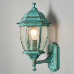 Deonte Large Seeded Glass Outdoor Lantern Wall Light - Verdigris - thumbnail 2