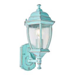 Deonte Large Seeded Glass Outdoor Lantern Wall Light - Verdigris