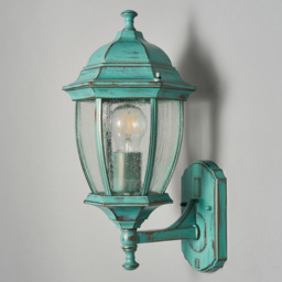 Deonte Large Seeded Glass Outdoor Lantern Wall Light - Verdigris - thumbnail 3