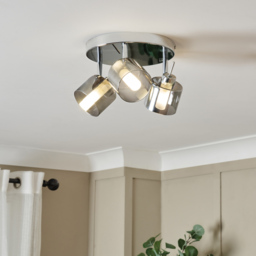 Peggi 3 Light Ceiling Spotlight Plate with Smoke Shades - Chrome - thumbnail 5