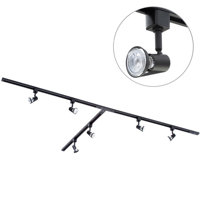 3 metre T Shape Track Light Kit with 6 Harlem Heads and LED Bulbs - Black - image 1