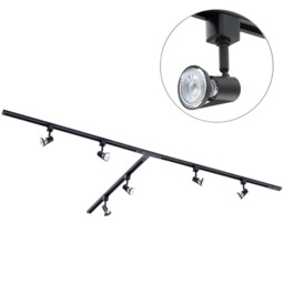 3 metre T Shape Track Light Kit with 6 Harlem Heads and LED Bulbs - Black - thumbnail 1