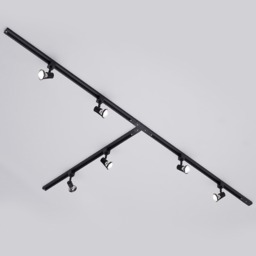 3 metre T Shape Track Light Kit with 6 Harlem Heads and LED Bulbs - Black - thumbnail 2