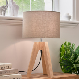 Devlin Wooden Tripod Table Lamp - Taupe - thumbnail 6