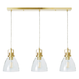 Indy 3 Light Ceiling Diner Pendant with Clear Shades - Satin Brass - thumbnail 6