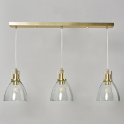 Indy 3 Light Ceiling Diner Pendant with Clear Shades - Satin Brass - thumbnail 3
