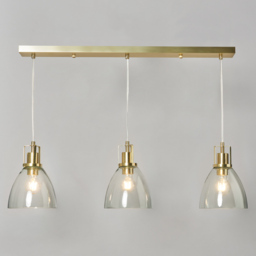Indy 3 Light Ceiling Diner Pendant with Clear Shades - Satin Brass - thumbnail 2