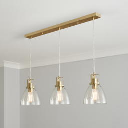 Indy 3 Light Ceiling Diner Pendant with Clear Shades - Satin Brass - thumbnail 7