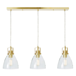 Indy 3 Light Ceiling Diner Pendant with Clear Shades - Satin Brass - thumbnail 1