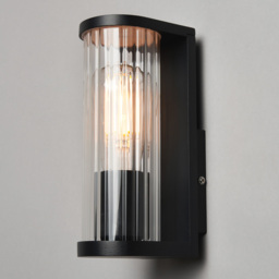 Portia 1 Light Outdoor Ribbed Outdoor Wall Light - Black - thumbnail 2