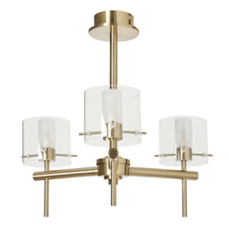 Lincoln 3 Light Bathroom Semi Flush Ceiling Light with Cylinder Glass Shades - Satin Brass - thumbnail 6