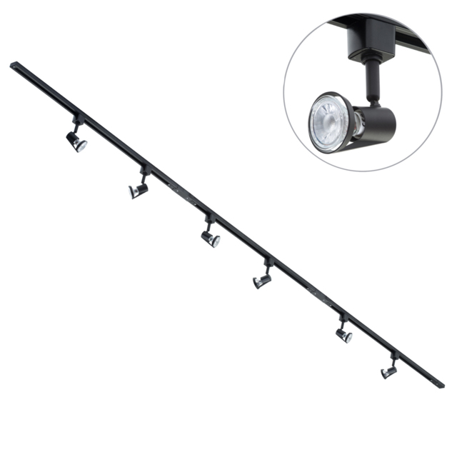 3m Straight Track Light Kit with 6 Harlem Heads and LED Bulbs - Black - image 1