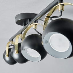 Eyeball 4 Light Adjustable Ceiling Spotlight Bar - Black & Brass - thumbnail 4