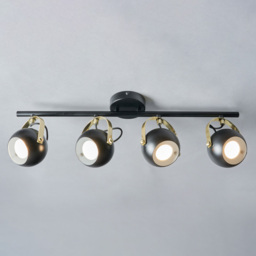 Eyeball 4 Light Adjustable Ceiling Spotlight Bar - Black & Brass - thumbnail 2
