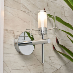 Lincoln 1 Light Bathroom Wall Light with Cylinder Glass Shade - Chrome - thumbnail 5