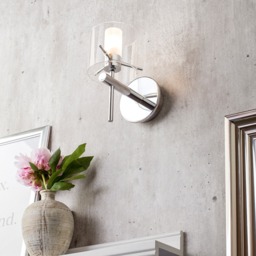 Lincoln 1 Light Bathroom Wall Light with Cylinder Glass Shade - Chrome - thumbnail 6