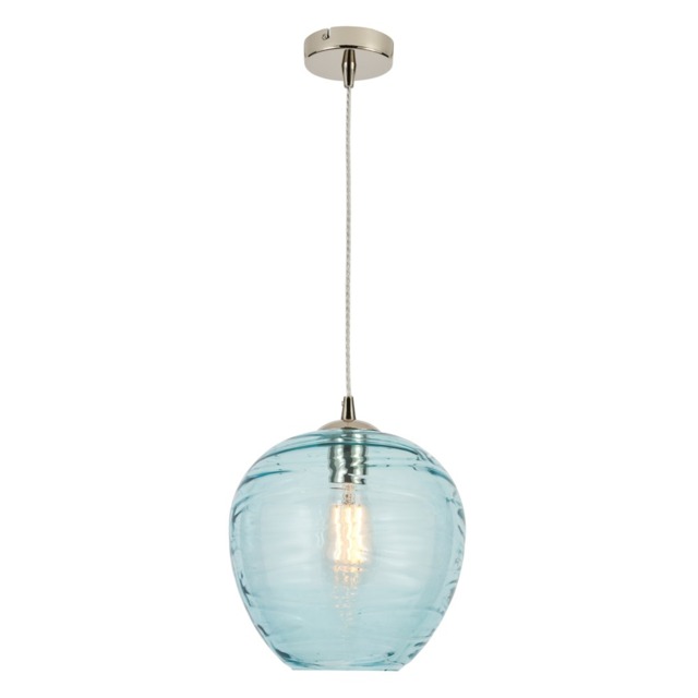 Visconte Sarno 1 Light Ceiling Pendant with Blue Glass Shade - Nickel - image 1
