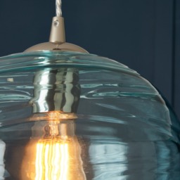 Visconte Sarno 1 Light Ceiling Pendant with Blue Glass Shade - Nickel - thumbnail 8