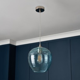 Visconte Sarno 1 Light Ceiling Pendant with Blue Glass Shade - Nickel - thumbnail 7