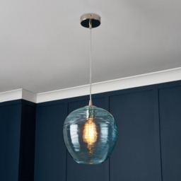 Visconte Sarno 1 Light Ceiling Pendant with Blue Glass Shade - Nickel - thumbnail 6