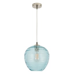 Visconte Sarno 1 Light Ceiling Pendant with Blue Glass Shade - Nickel - thumbnail 9