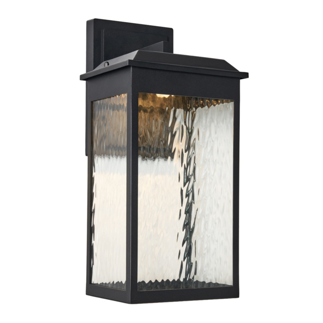 Saxon Large LED Outdoor Wall Light with Water Ripple Glass - Black - image 1