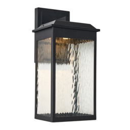 Saxon Large LED Outdoor Wall Light with Water Ripple Glass - Black