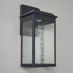 Saxon Large LED Outdoor Wall Light with Water Ripple Glass - Black - thumbnail 3