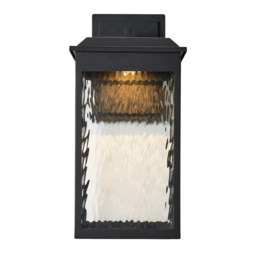 Saxon Large LED Outdoor Wall Light with Water Ripple Glass - Black - thumbnail 6