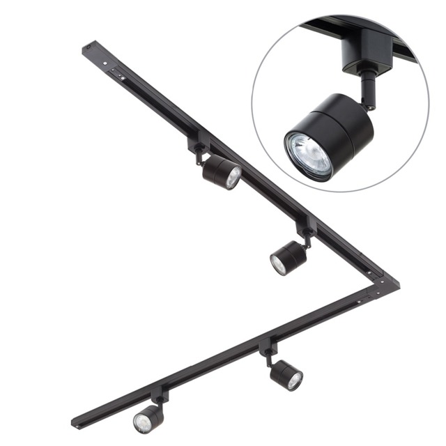 2m L Shape Track Light Kit with 4 Soho Heads and LED Bulbs - Black - image 1