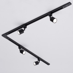 2m L Shape Track Light Kit with 4 Soho Heads and LED Bulbs - Black - thumbnail 2