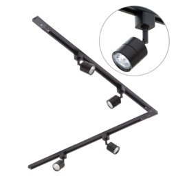 2m L Shape Track Light Kit with 4 Soho Heads and LED Bulbs - Black - thumbnail 1
