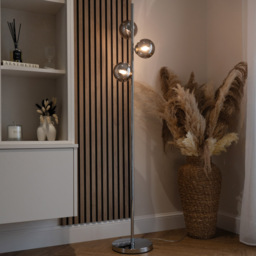 Laszlo 3 Light Glass Ball Floor Lamp - Chrome - thumbnail 5