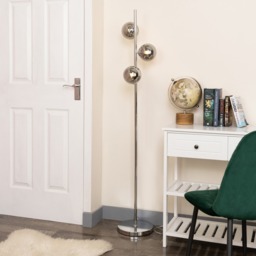 Laszlo 3 Light Glass Ball Floor Lamp - Chrome - thumbnail 6