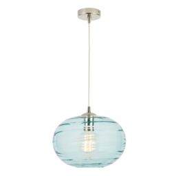 Visconte Sarno 1 Light Ceiling Pendant with Blue Oval Glass Shade - Nickel - thumbnail 1
