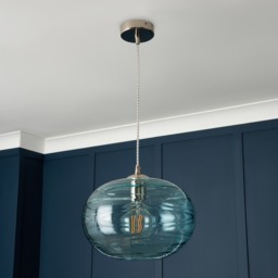 Visconte Sarno 1 Light Ceiling Pendant with Blue Oval Glass Shade - Nickel - thumbnail 7