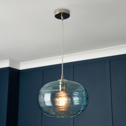 Visconte Sarno 1 Light Ceiling Pendant with Blue Oval Glass Shade - Nickel - thumbnail 6