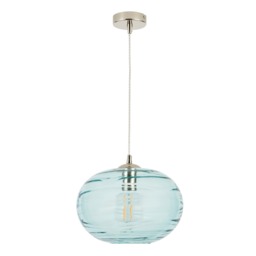 Visconte Sarno 1 Light Ceiling Pendant with Blue Oval Glass Shade - Nickel - thumbnail 9