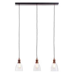 Industrial 3 Light Diner Style Ceiling Pendant - Copper - thumbnail 2