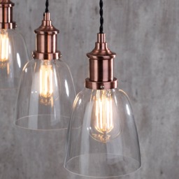Industrial 3 Light Diner Style Ceiling Pendant - Copper - thumbnail 3