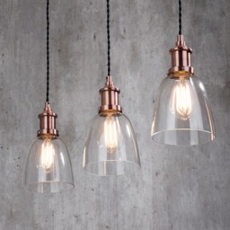 Industrial 3 Light Diner Style Ceiling Pendant - Copper - thumbnail 4