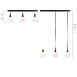 Industrial 3 Light Diner Style Ceiling Pendant - Copper - thumbnail 6