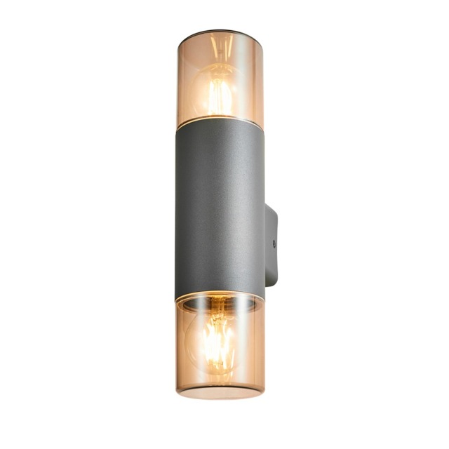 Tegan 2 Light Outdoor Round Up and Down Wall Light - Grey - image 1