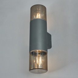 Tegan 2 Light Outdoor Round Up and Down Wall Light - Grey - thumbnail 2