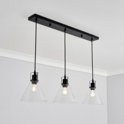 Clara 3 Light Ceiling Pendant Bar – Matte Black - thumbnail 2
