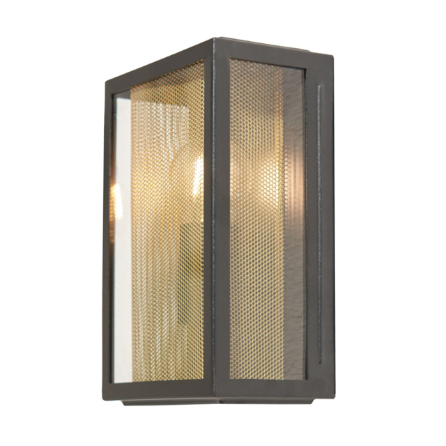 Harris Outdoor Lantern Wall Light with Brass Mesh - Black - image 1
